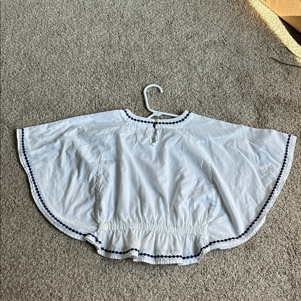 Gymboree Kids White Blue Embroidered Cotton‎ Blouse Top Size 6 Nordic Festive